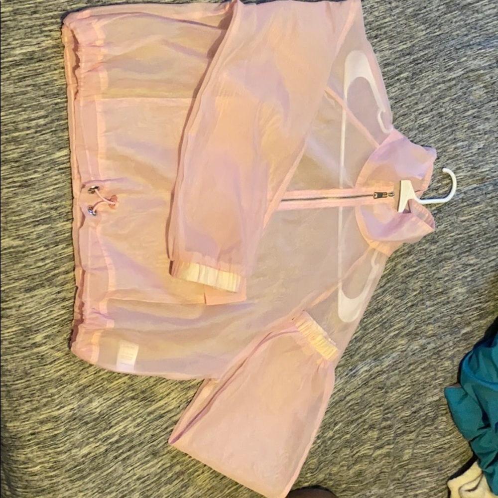 Pink Cropped Mesh Pullover with front pocket